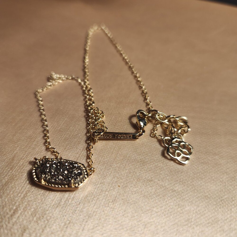 Kendra Scott Elisa Gold Platinum Drusy Necklace and  Emilie gold stud earrings - Picture 4 of 8